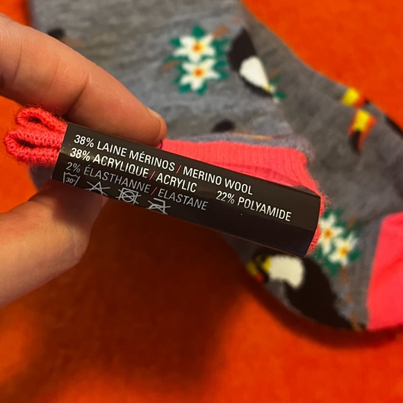 Gray jacquard toucans merino wool blend thermal socks made in Italy NWT - Picture 4 of 8